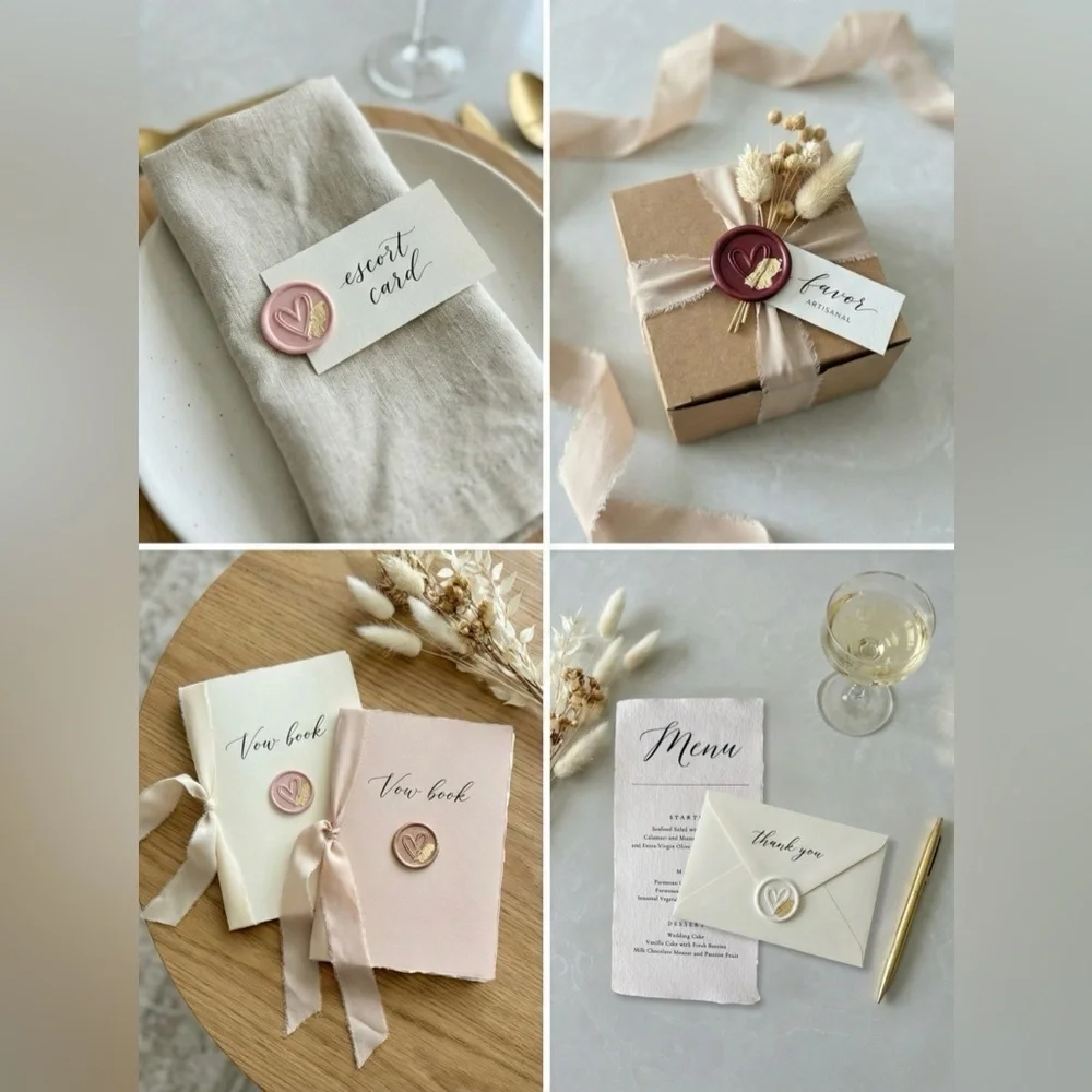 22k Gold Leaf Handmade Heart Wax Seals Wedding Invite Peel & Stick | 25 pack